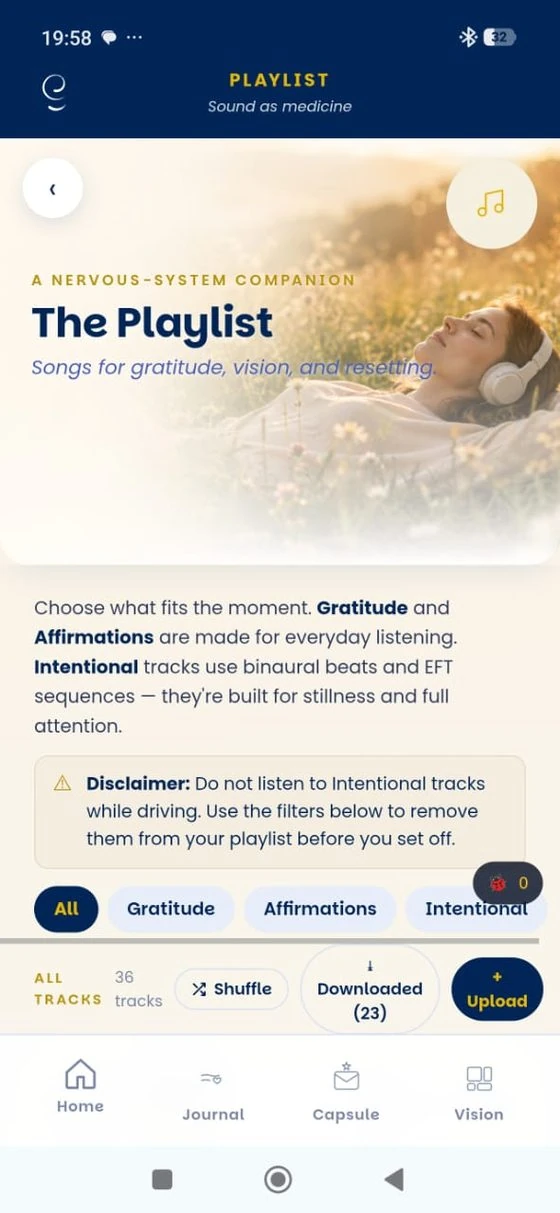 The playlist screen